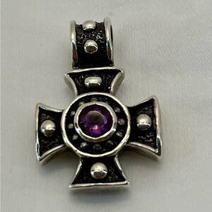 Vintage Y2K Barse Sterling Silver & Amethyst Cross Pendant for Necklace